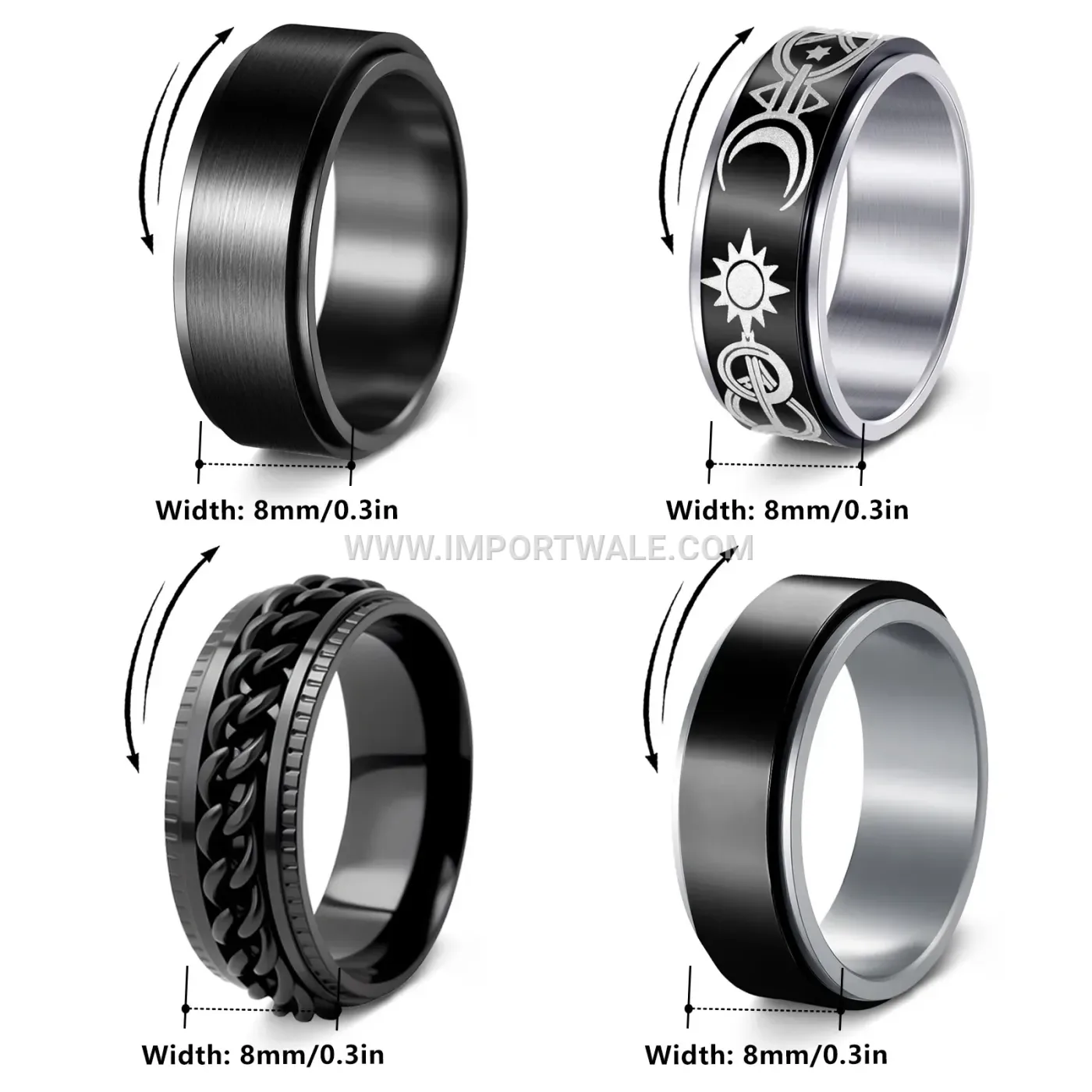Spinner Stainless Steel Celestial Chain Fidget Ring