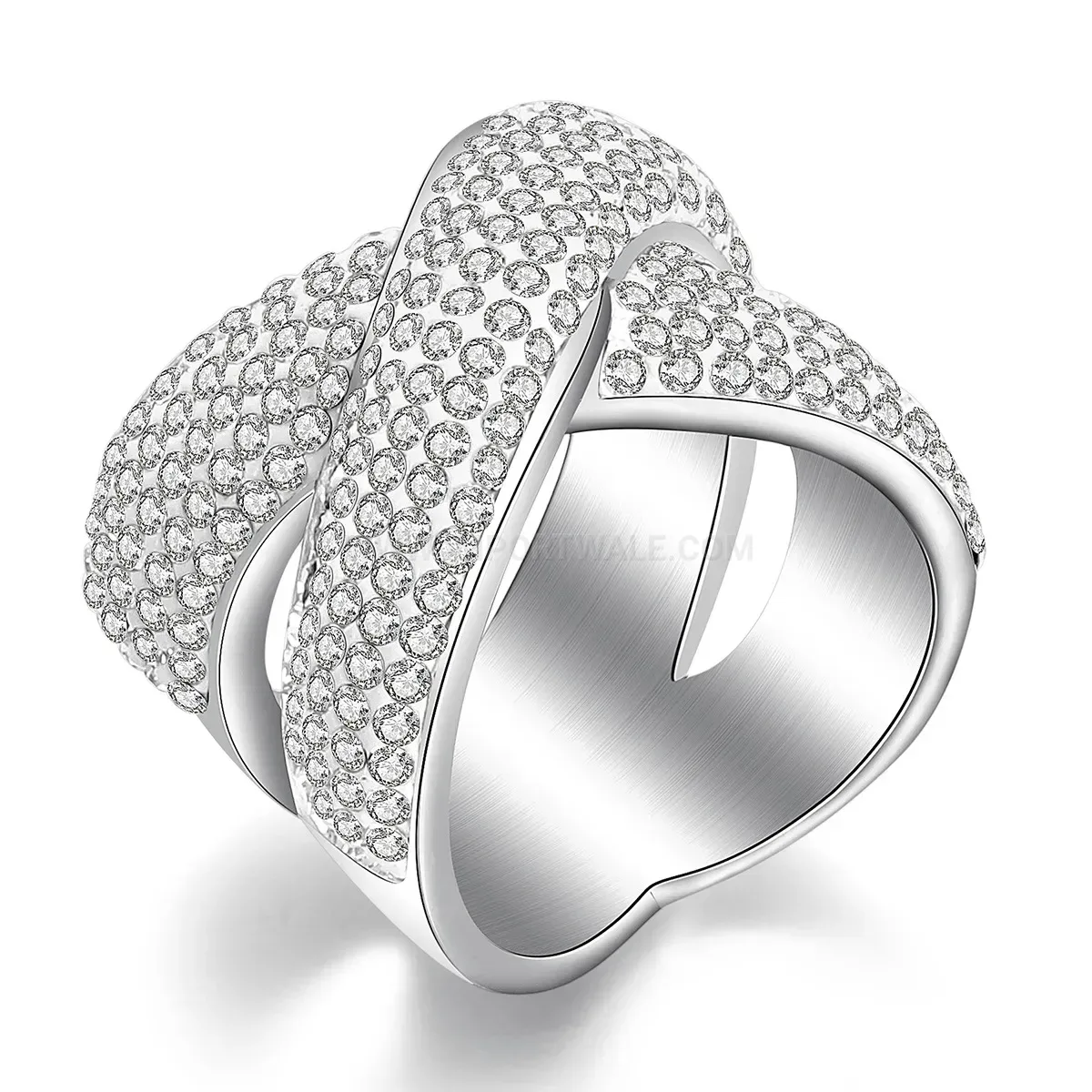 Hollow Cross X Crystal Stainless Steel Ring