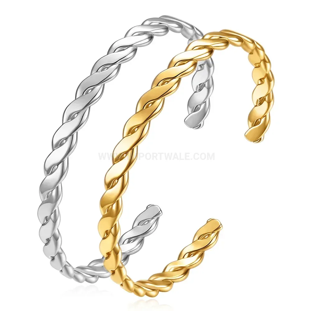 Stylish Twisted C-Shape Adjustable Stainless Steel Bangle Bracelet