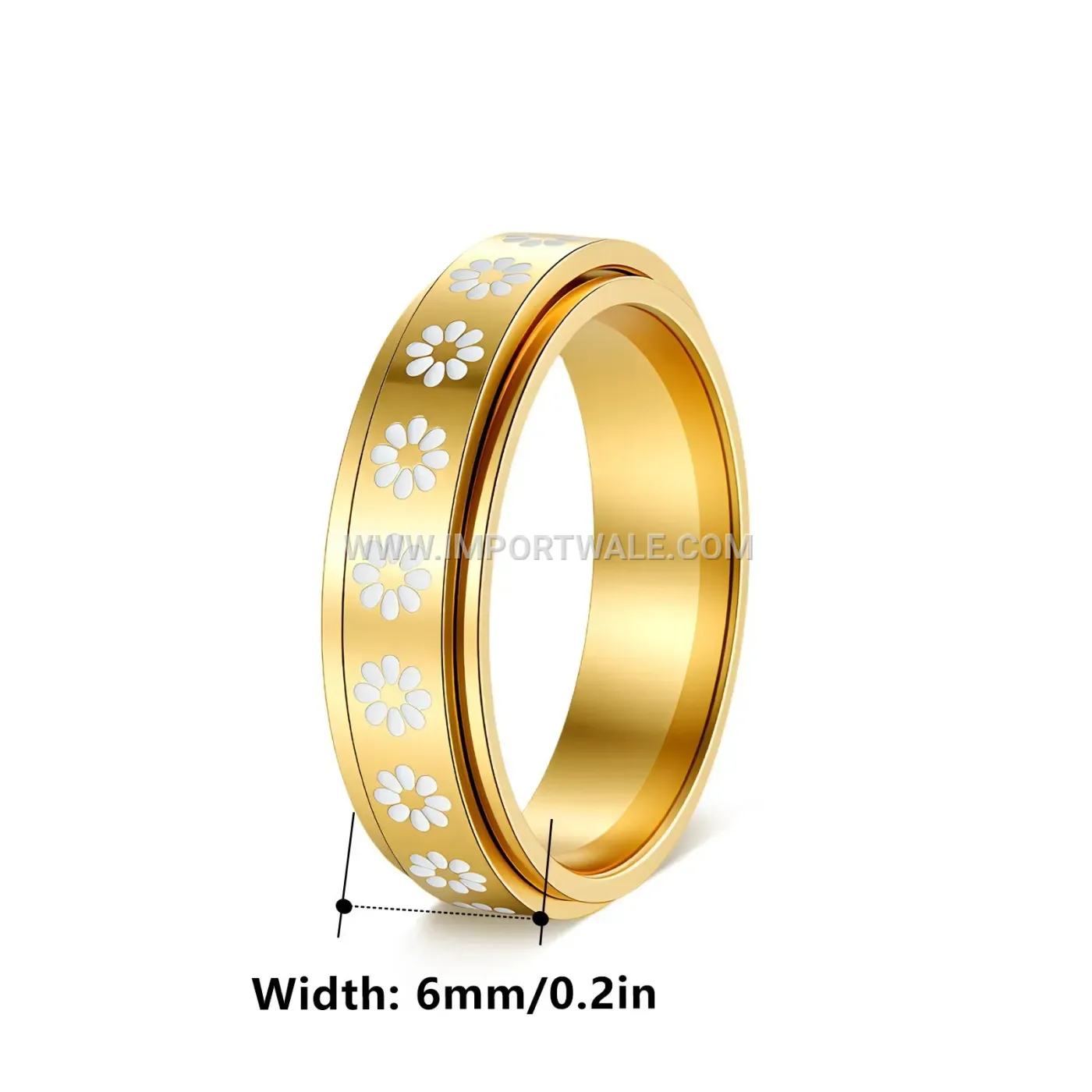 Rotating Daisy Floral Stainless Steel Spinner Ring