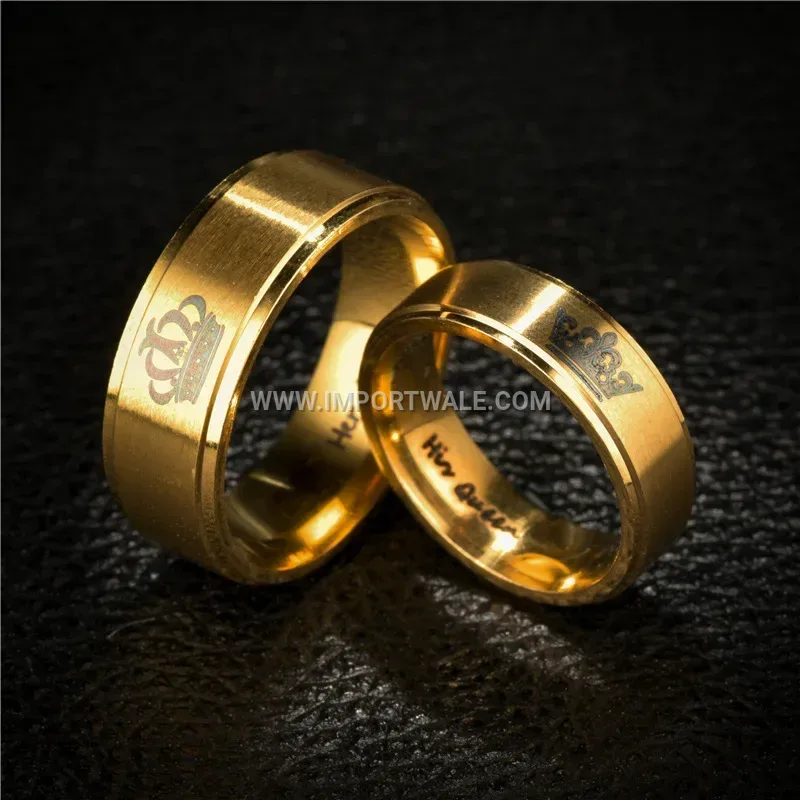 Gold-Tone Crown Engraved Stainless Steel Band Ring