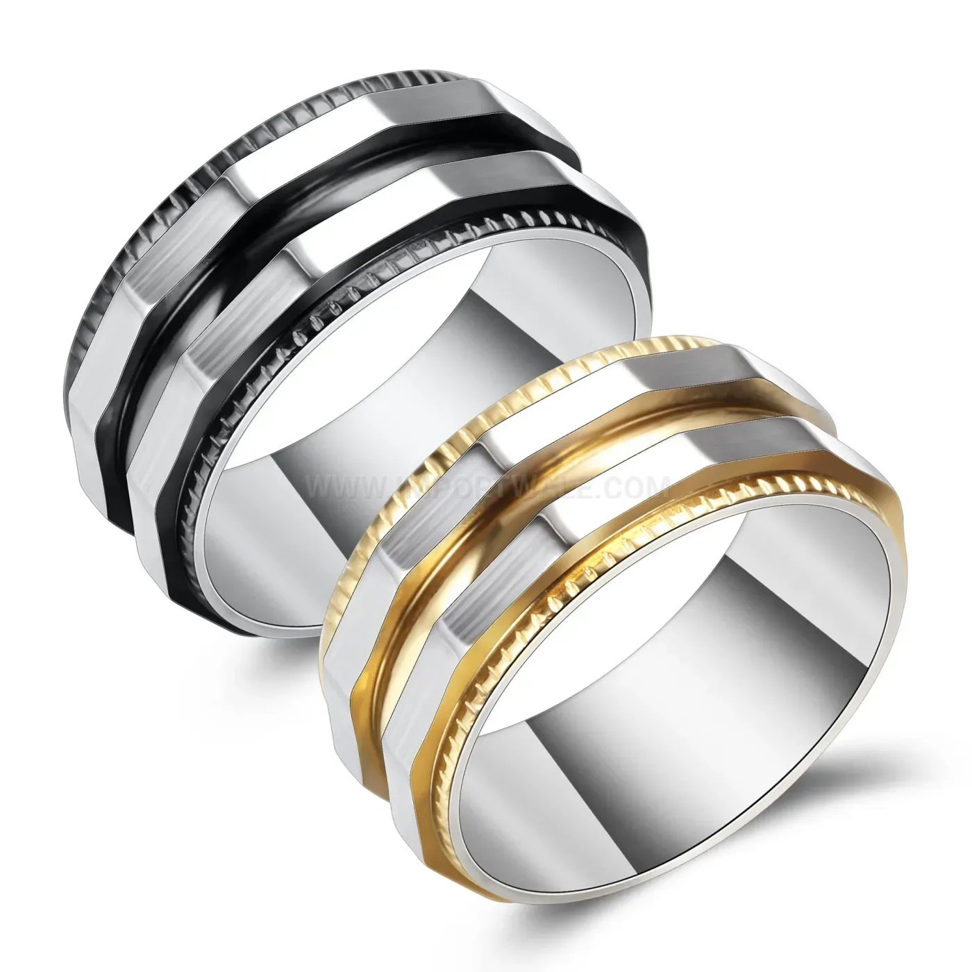 Stylish Textured Edge Geometric Stainless Steel Band Ring
