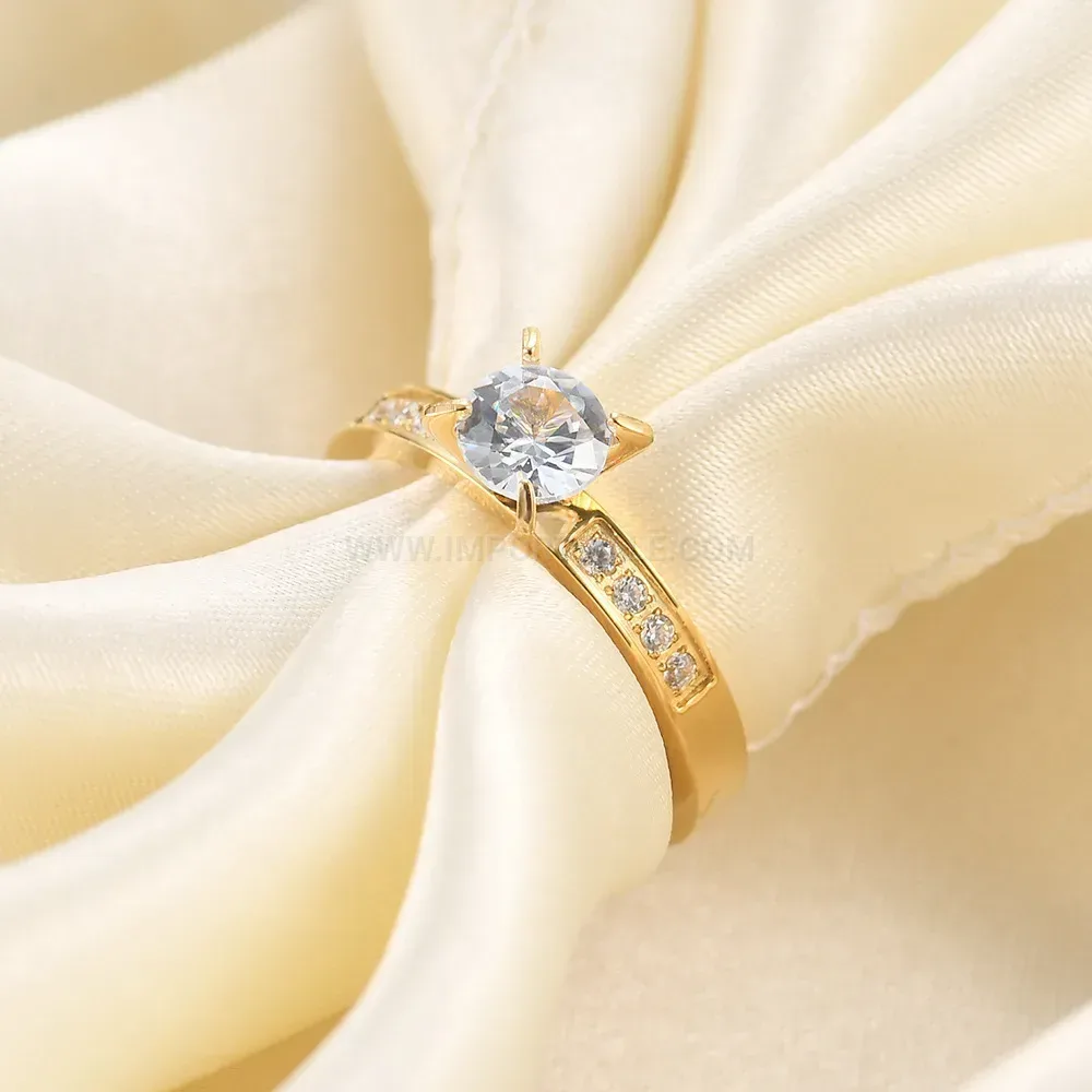Delicate Single Row Crystal Inlay Slim Band Ring
