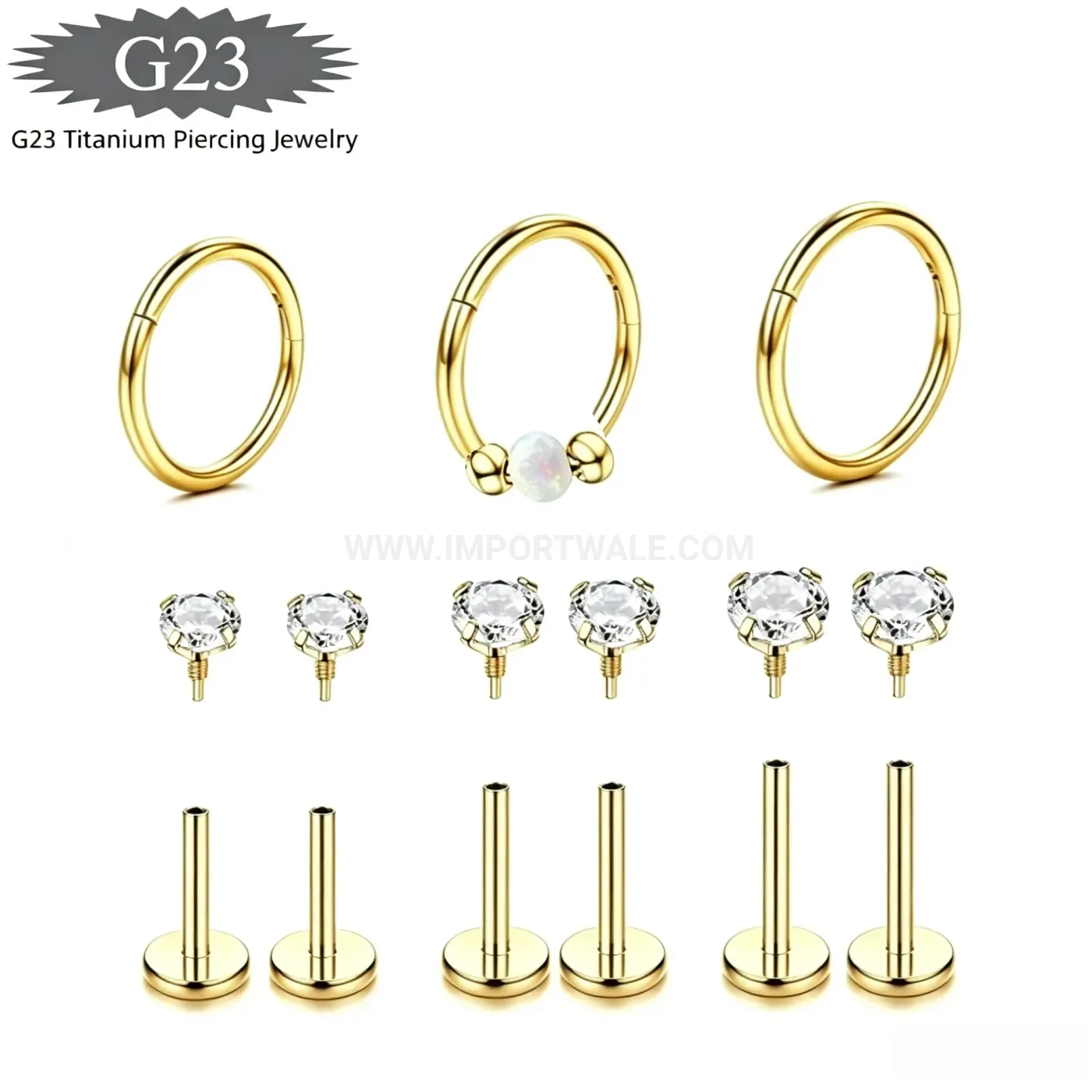Premium G23 Titanium Threaded Labret Nose and Cartilage Piercing Jewelry Set