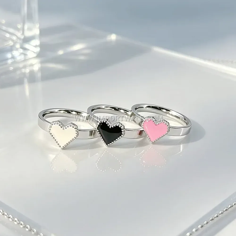 Three Dimensional Heart Stainless Steel Enamel Band Ring