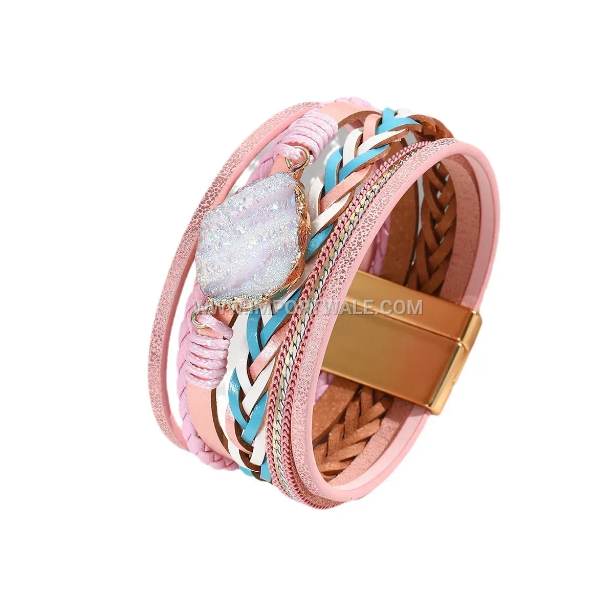Bohemian Multi-Layer Faux Leather Rhinestone Bracelet with Magnetic Clasp