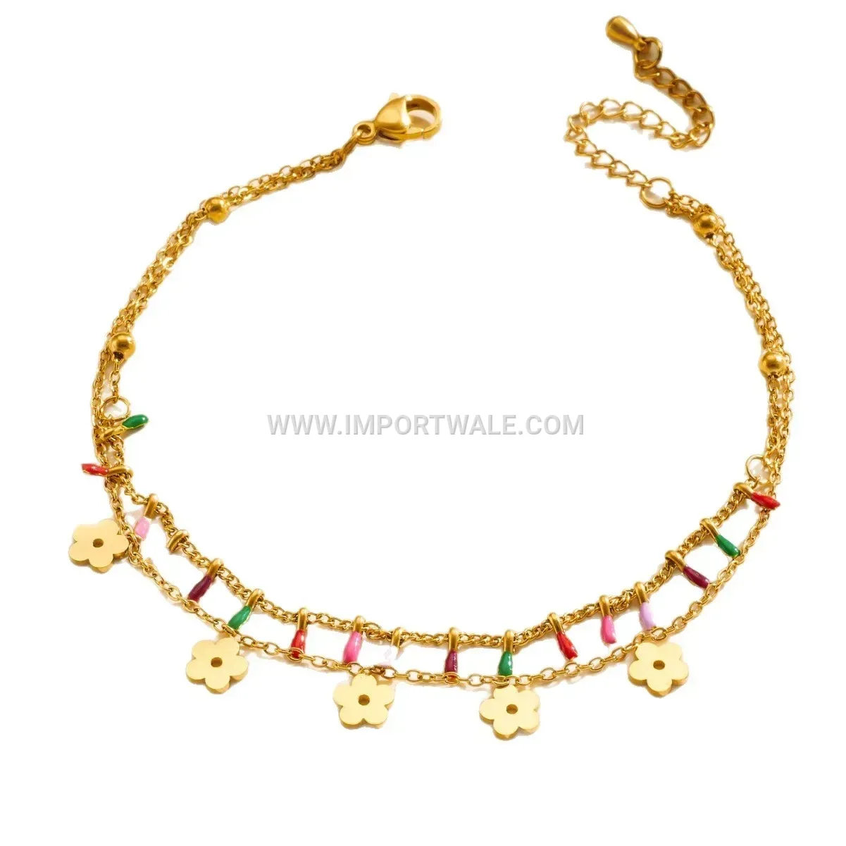 Floral Charm Stainless Steel Tassel Chain Premium Anklet