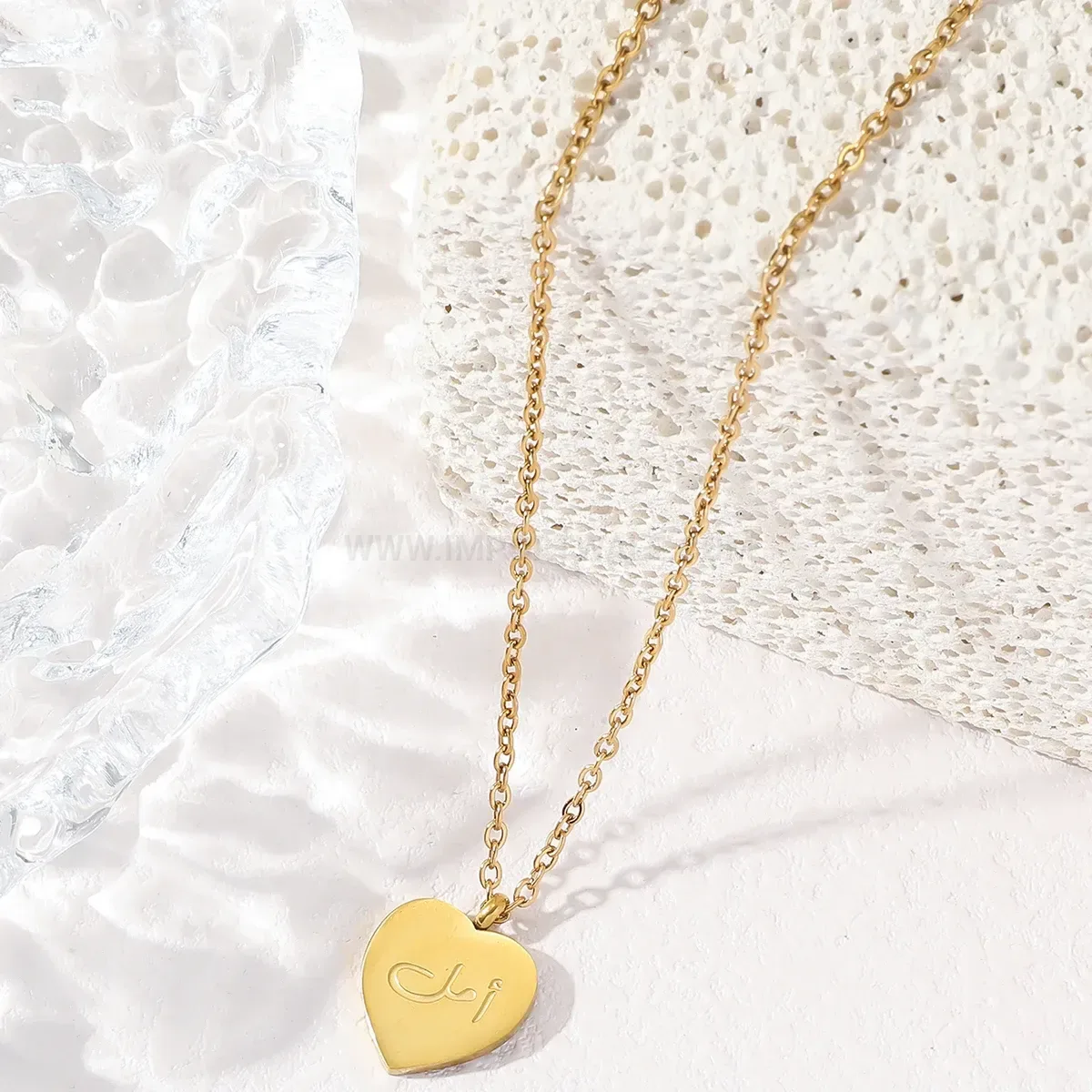 Modern Stainless Steel Arabic Calligraphy Heart Pendant Necklace