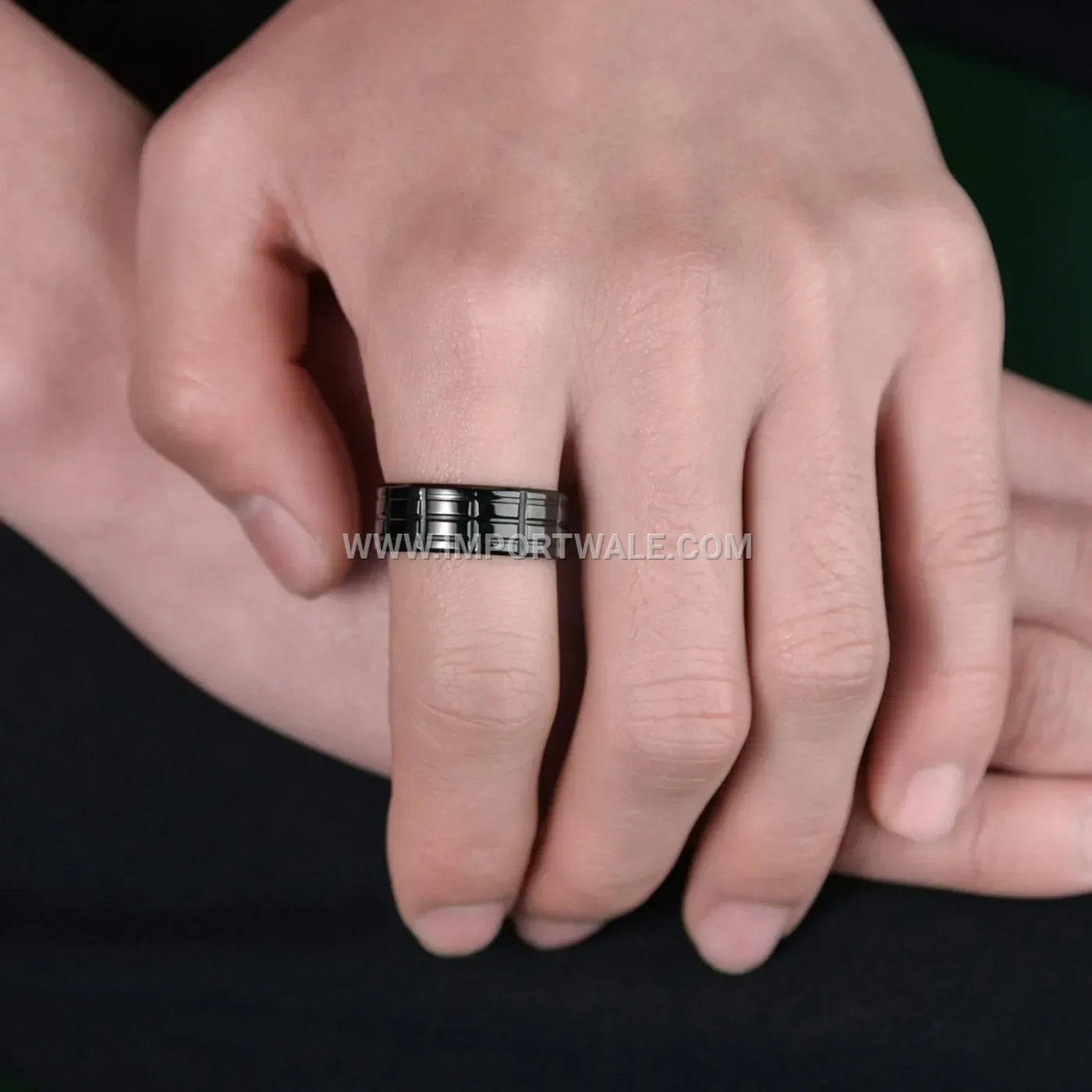 Men's Black Plated Stainless Steel Grooved Band Ring