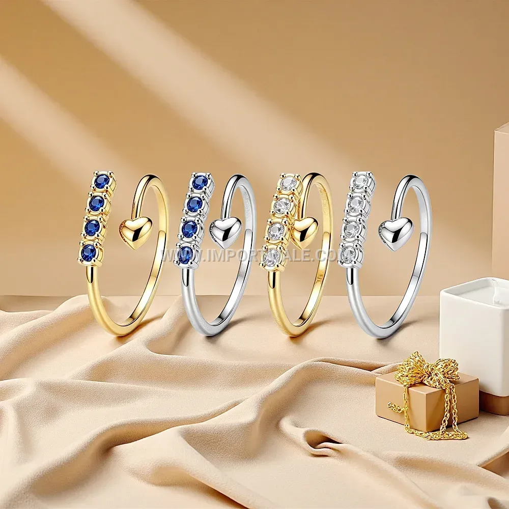 Heart-Cut Zircon Arrow Open Band Ring in Stainless Steel
