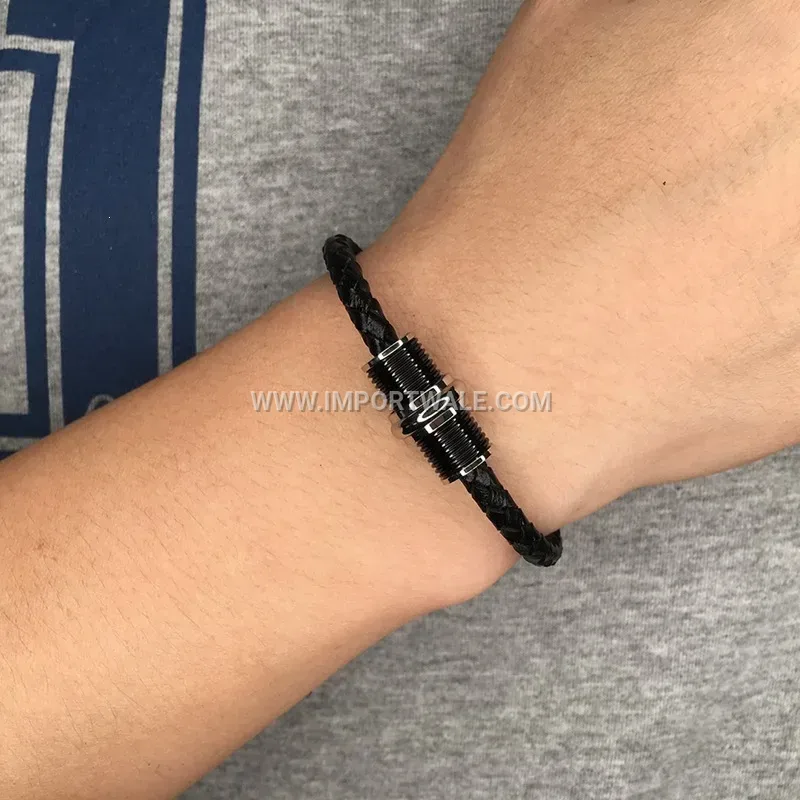 Single Strand Black Leather Cuff with Twist Magnetic Lock