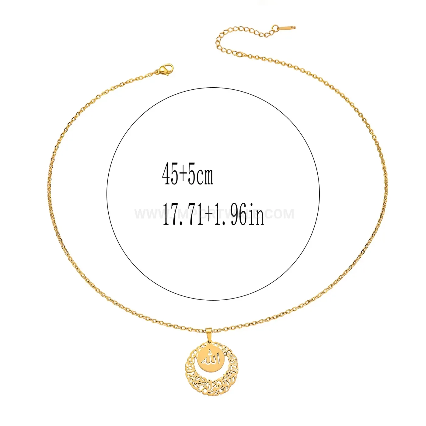 Stainless Steel Islamic Arabic Calligraphy Filigree Pendant Necklace