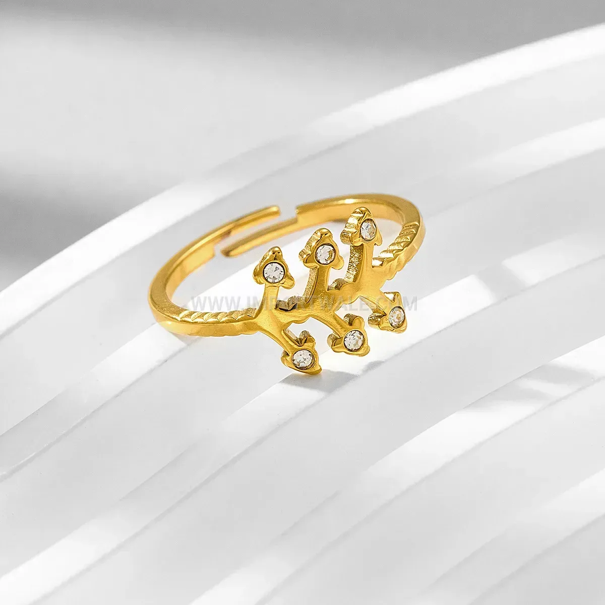 Gold Wheat Ear Zirconia Stainless Steel Ring