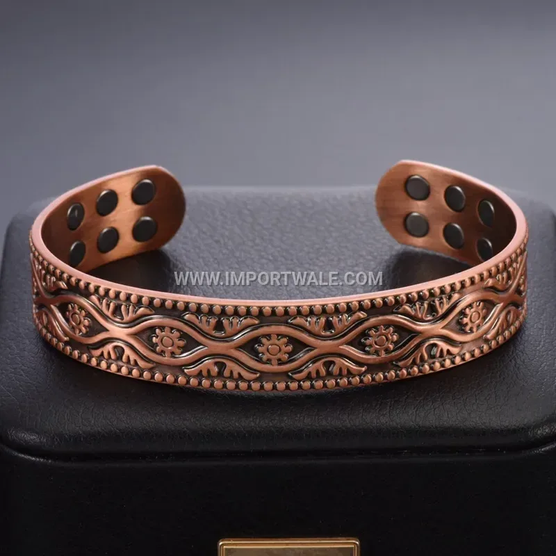 Vintage Pure Copper Sunflower Double Row Magnetic Bracelet