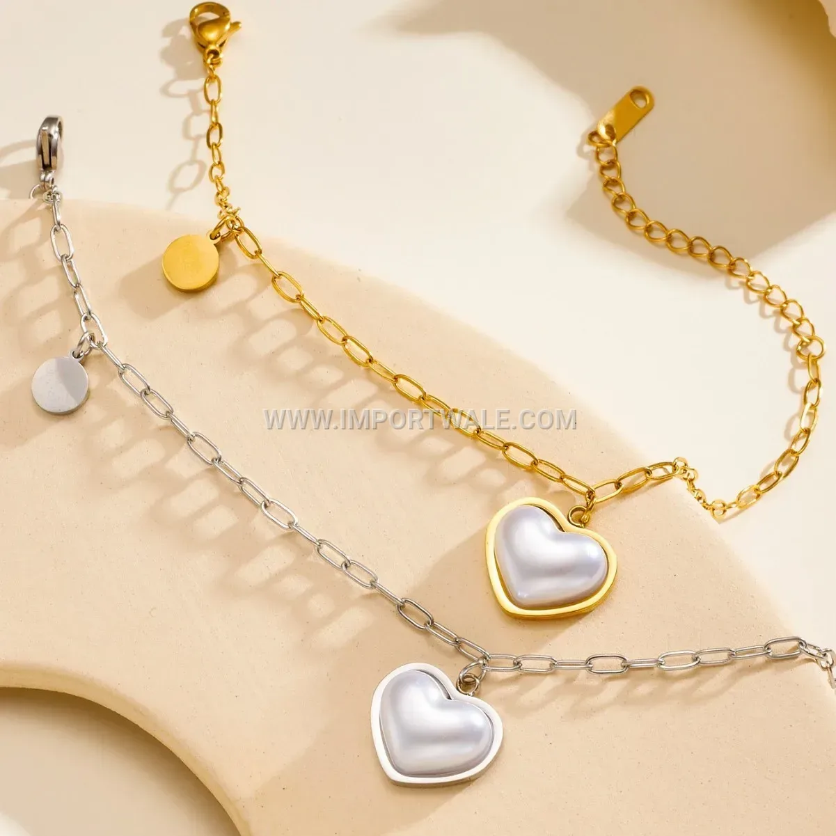 Heart Charm Pearl Stainless Steel Anklet