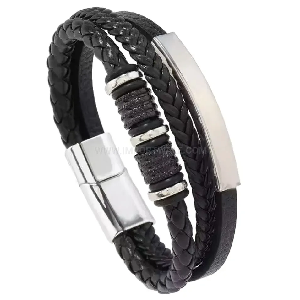 Premium Handcrafted Braided Leather Wristband with Titanium Steel Magnetic Clasp