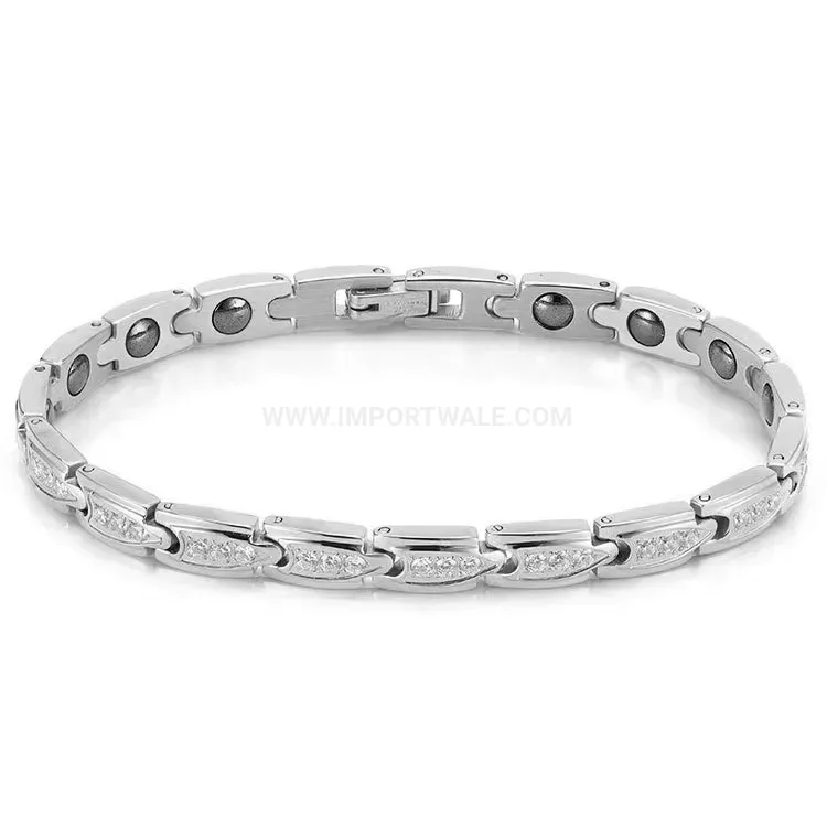Rhinestone Encrypted Bio Magnetic Energy Bracelet in Rose Gold Stainless Steel