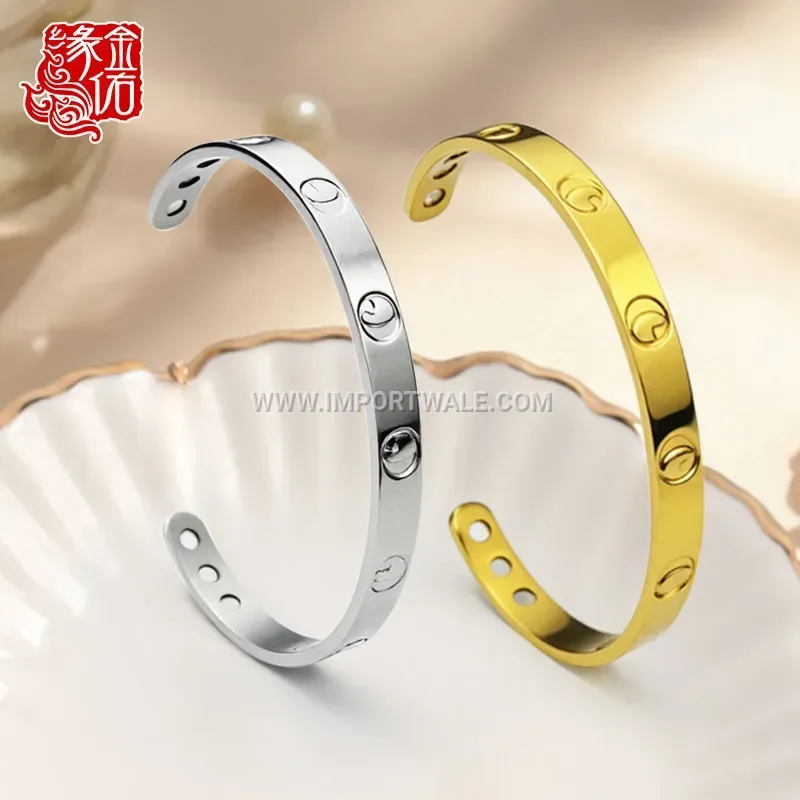 Sleek Stainless Steel Magnetic Open Cuff Bracelet