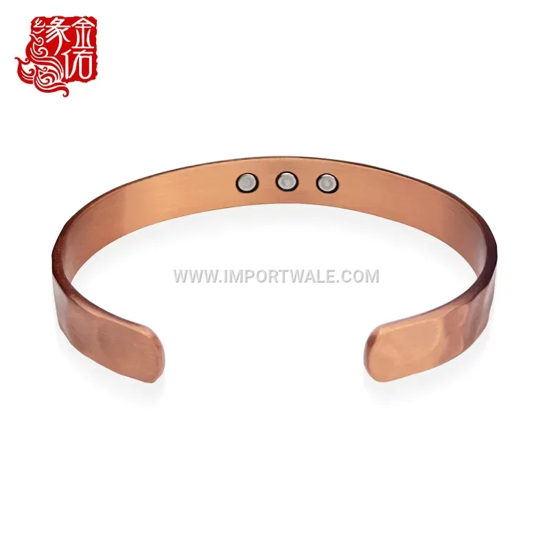 Vintage Hammered Pure Copper Open Magnetic Bracelet for Women