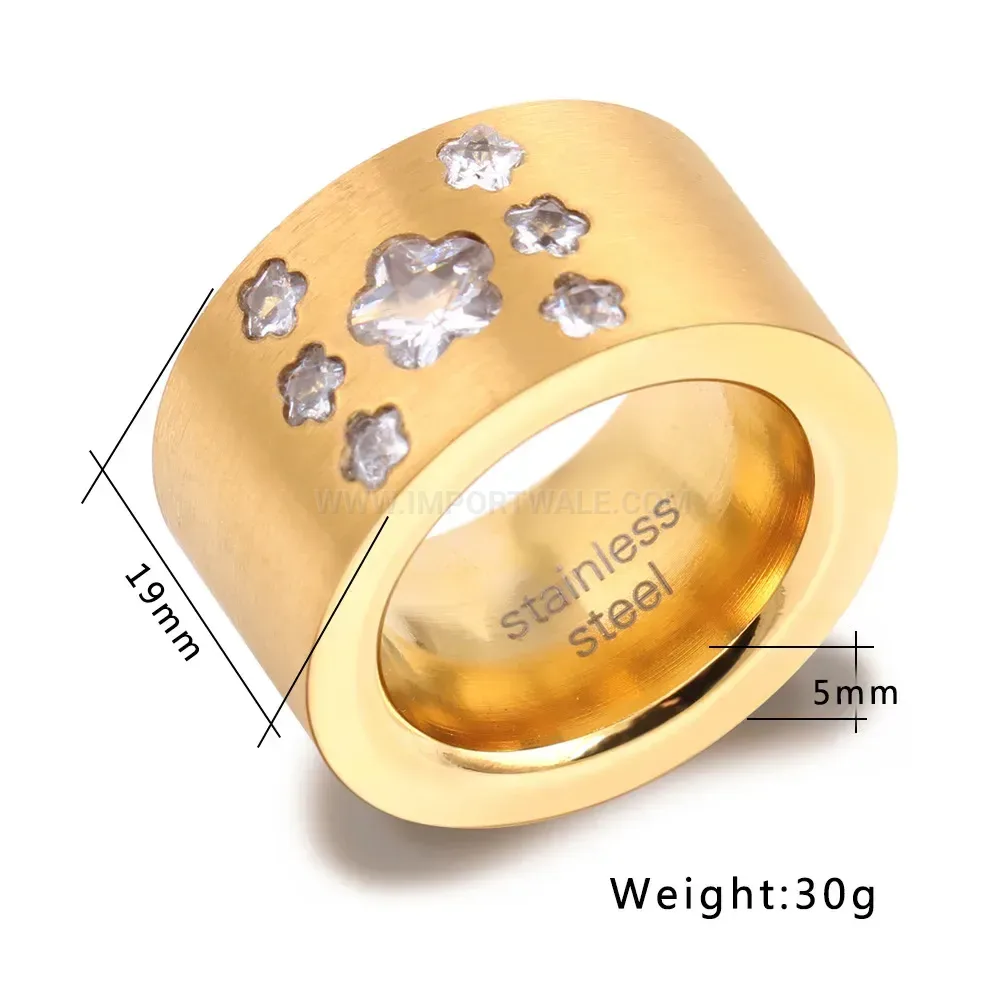 Floral Crystal Cluster Gold Stainless Steel Statement Ring