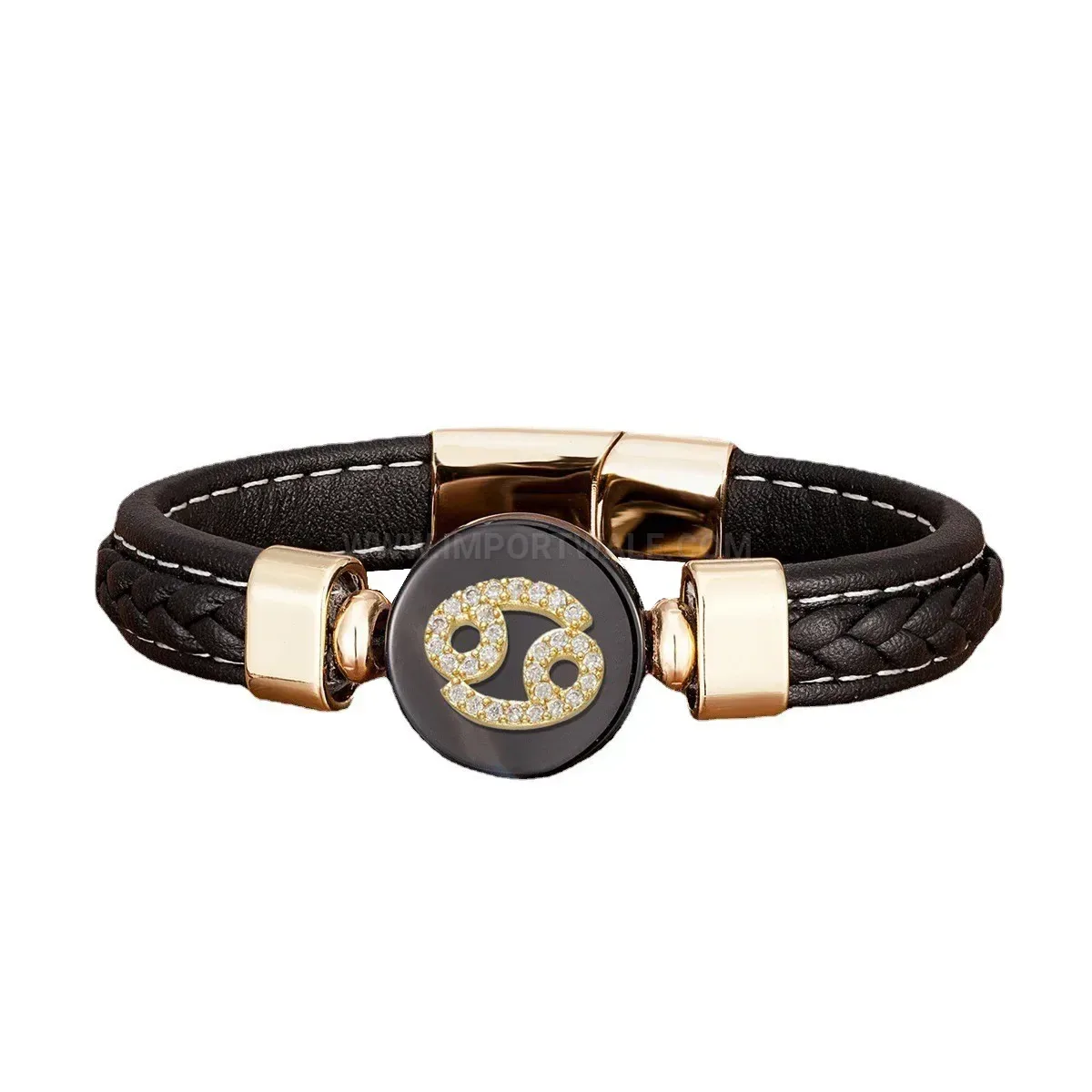 Zodiac Woven Leather Bracelet with Stainless Steel Clasp