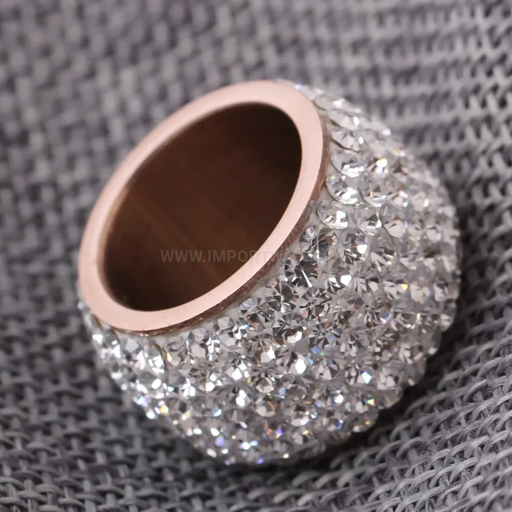 Seven Row Crystal Pave Stainless Steel Wide Ring