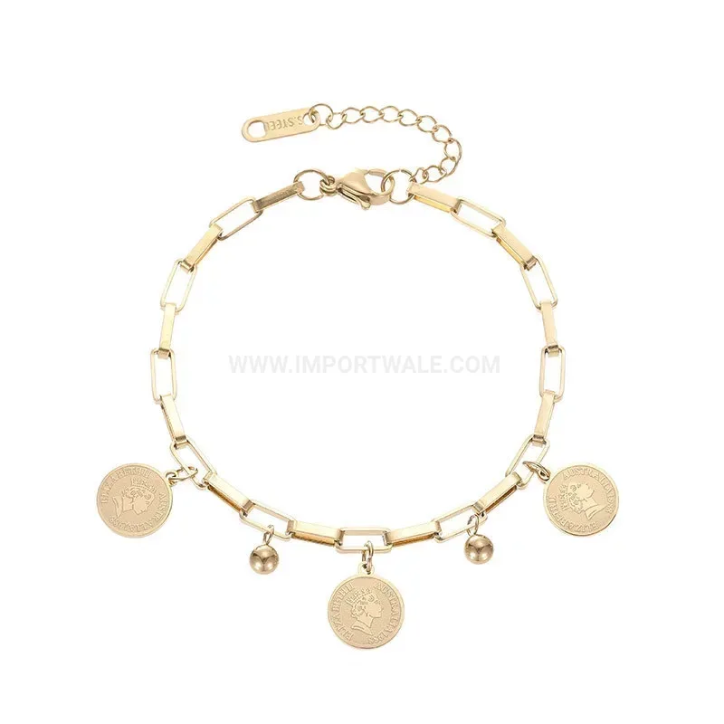 Bold Chic Stainless Steel Coin Pendant Chain Bracelet