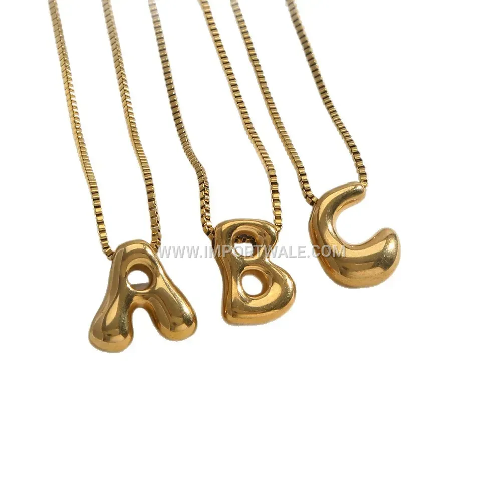 Gold Tone Stainless Steel Initial Pendant Link Chain Necklace