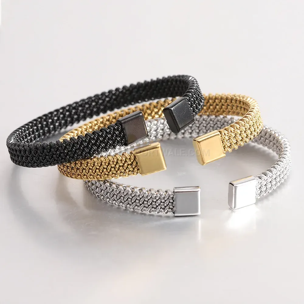 Bold Twisted Stainless Steel Braided Open Cuff Bracelet