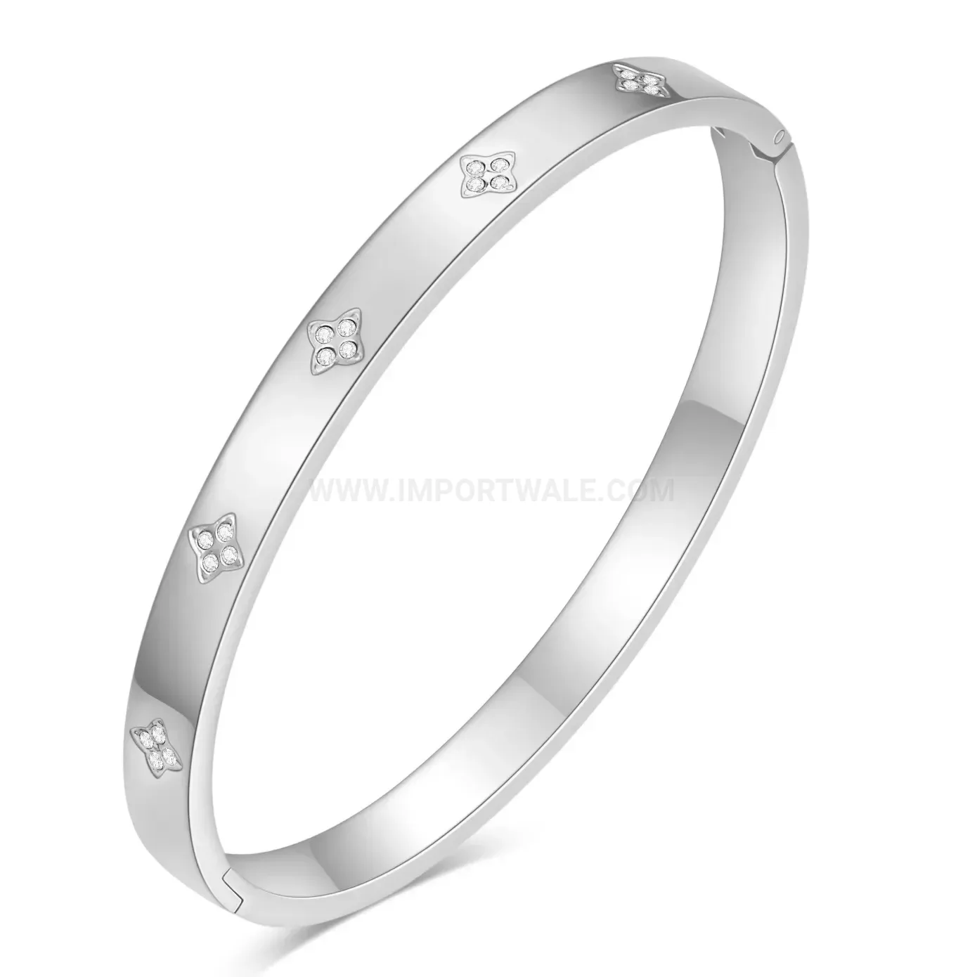 Designer Cross Rhinestone Inlaid Open Stainless Steel Bangle