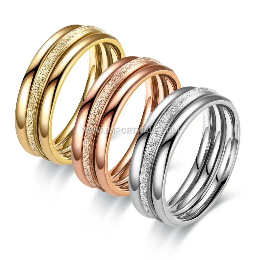 Frosted Stainless Steel Delicate Intersecting Triple Band Ring