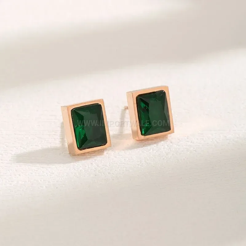 Geometric Cubic Zirconia Stainless Steel Stud Earrings