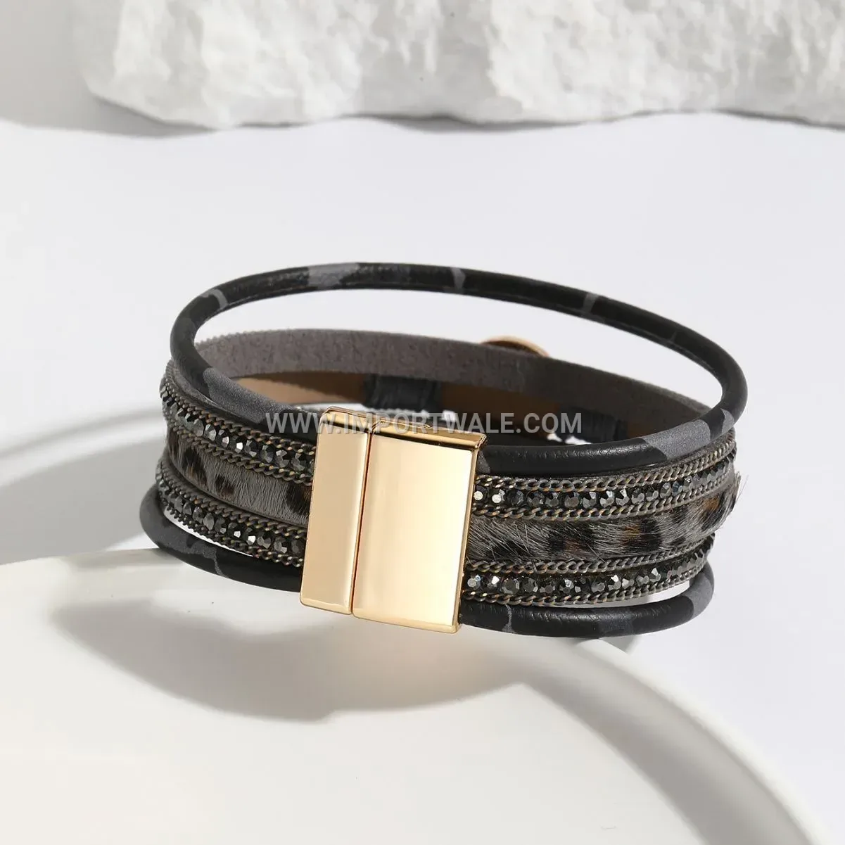 Bohemian Multi-Layer Faux Leather Leopard Pattern Bracelet