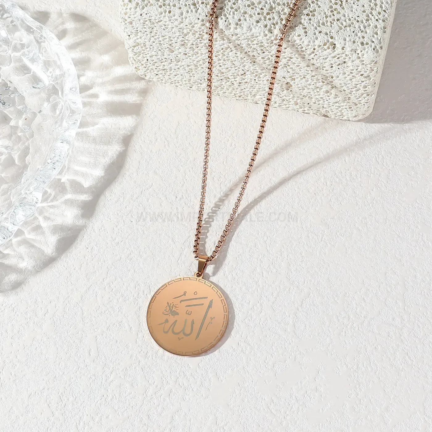 Classic Stainless Steel Allah Calligraphy Pendant Box Chain Necklace