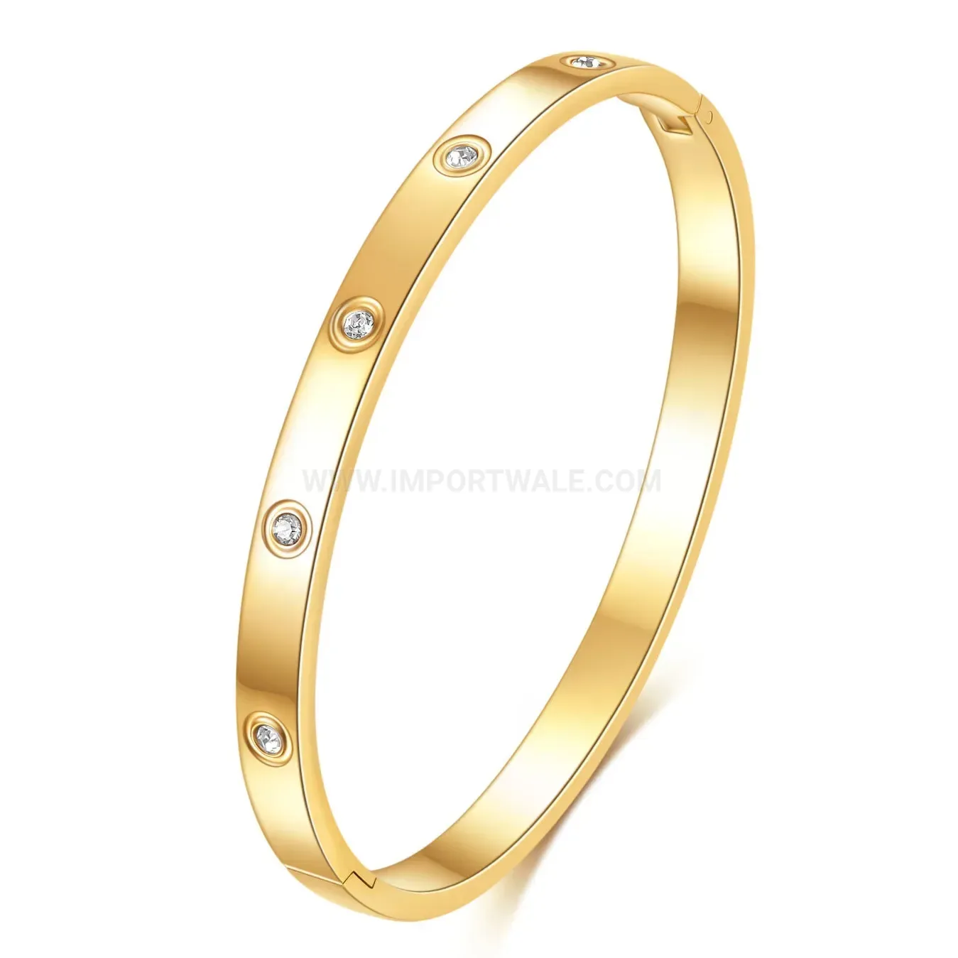 Fashion Minimalist Zircon Open Cuff Stainless Steel Bangle Bracelet