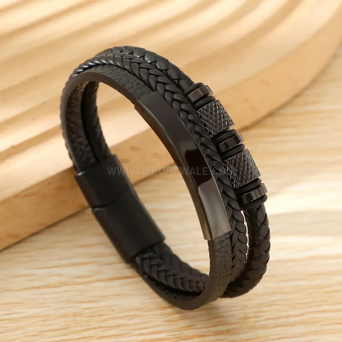 Trendy Multi Strand Braided Leather Bracelet With Magnetic Alloy Clasp
