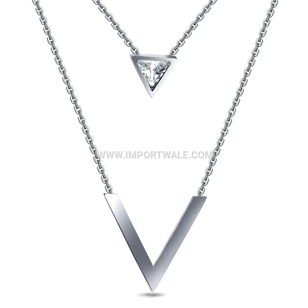 Geometric Triangular Zirconia Stainless Steel Pendant Necklace Set