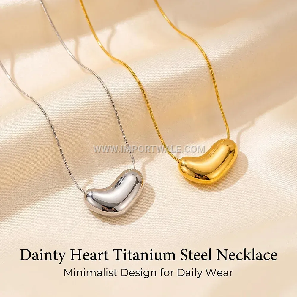 Heart Water Drop Stainless Steel Pendant Snake Chain Necklace