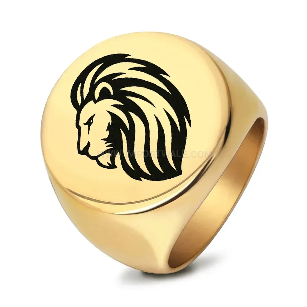 Fashion Laser Engraved Stainless Steel Lion Head Round Ring
