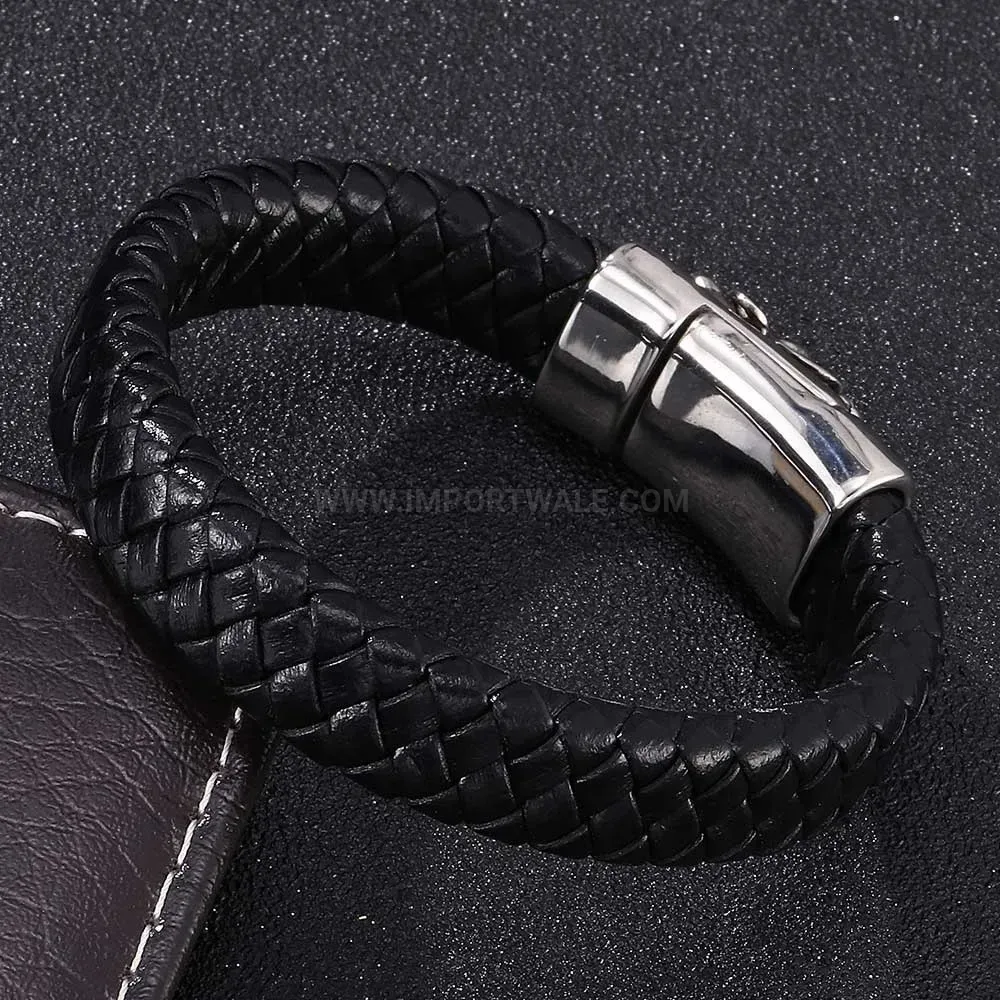 Vintage Dragon Head Leather Bracelet With Stainless Steel Magnetic Closure
