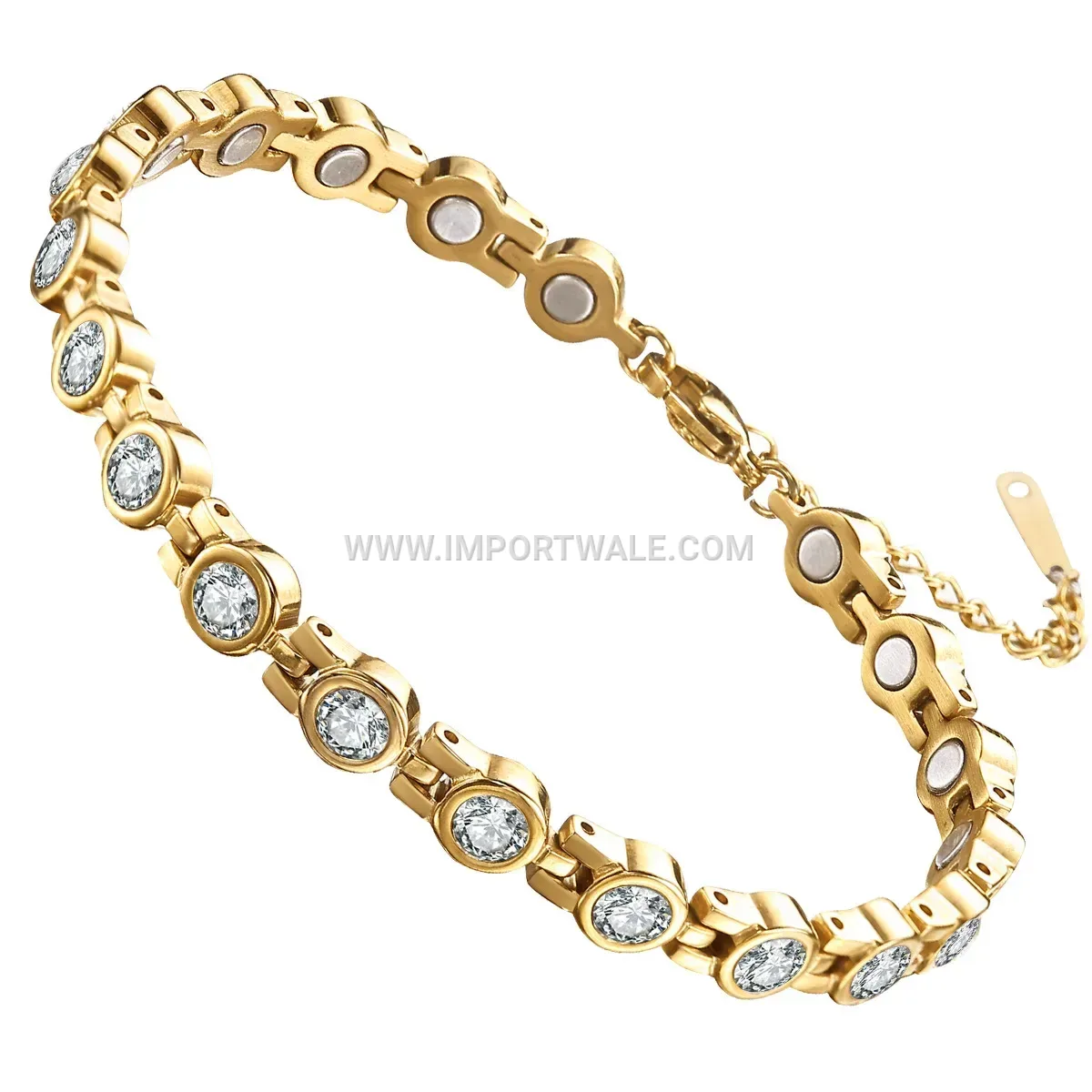 Rhinestone Embedded Stainless Steel Magnetic Bangle Bracelet