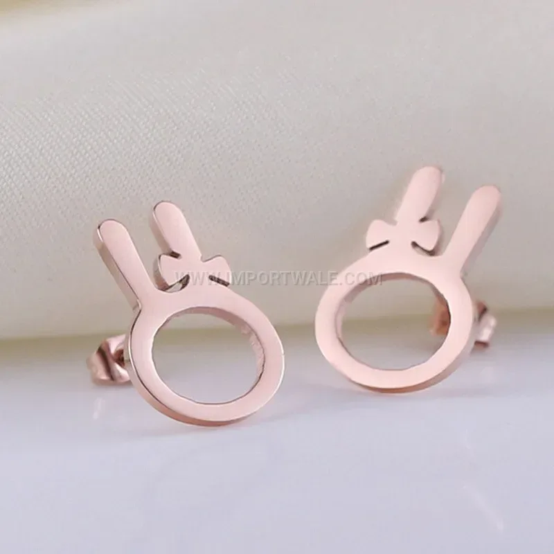 Cute Rose Gold Stainless Steel Rabbit Stud Earrings