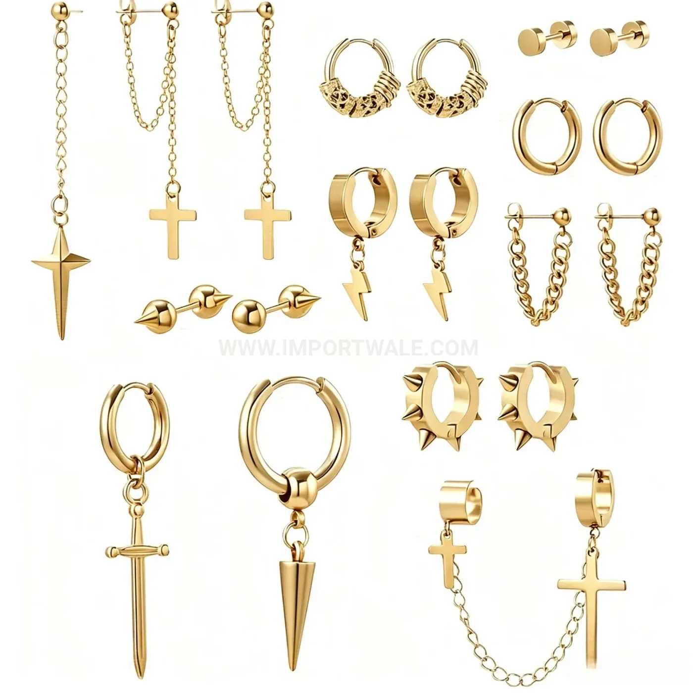 Premium Stainless Steel Dangle Chain Piercing Hoop Earring Set