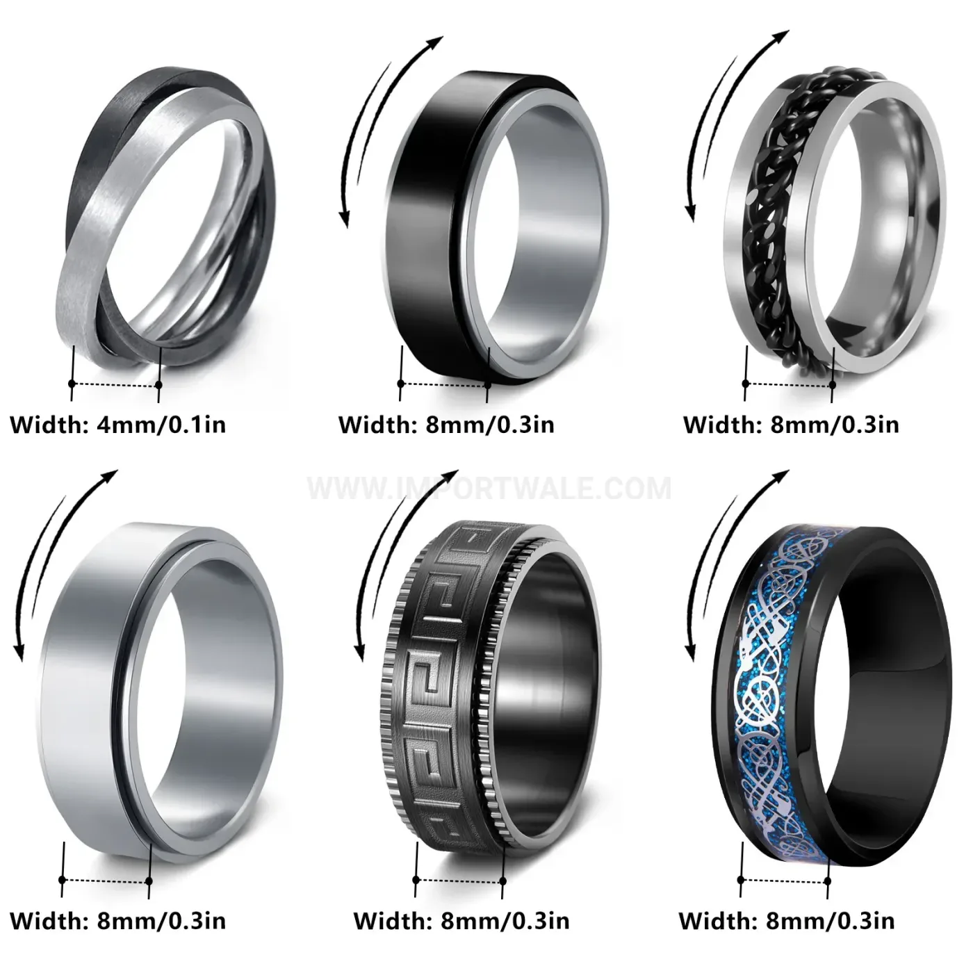 Interlocking Chain Stainless Steel Spinner Ring Set