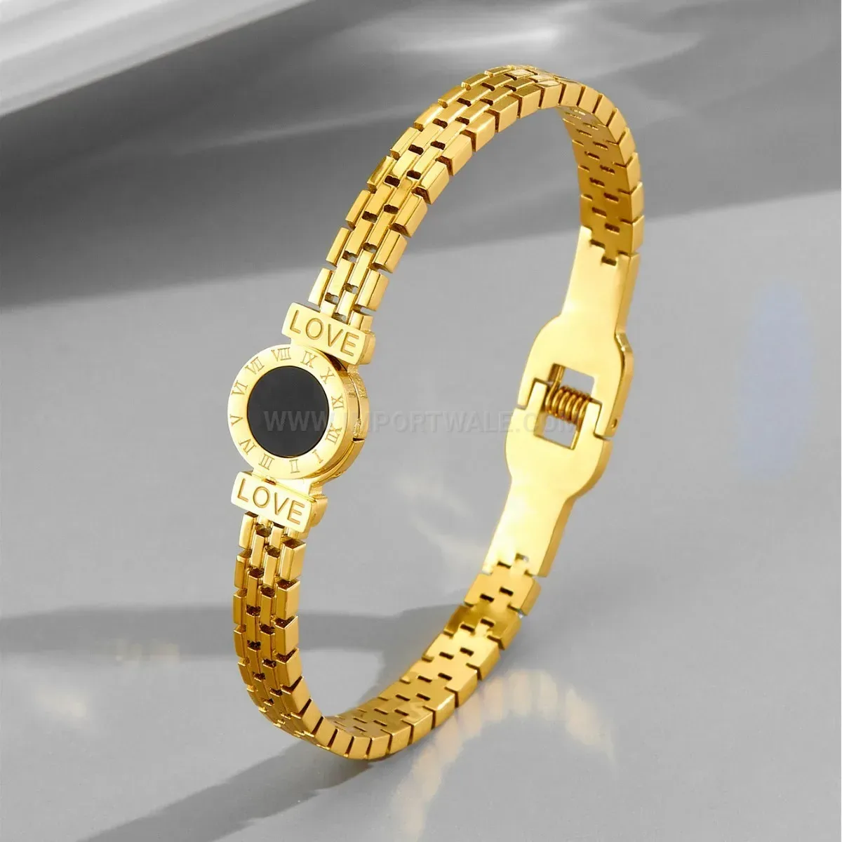 Gold-Plated Titanium Steel Roman Numeral Disc Bangle