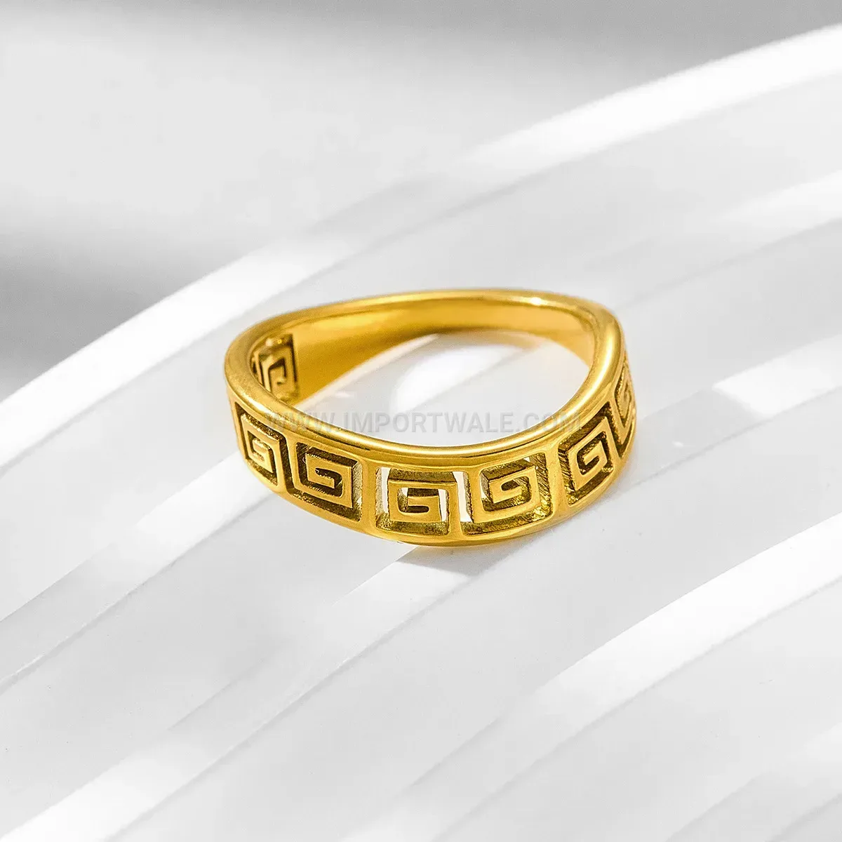 Cutout Geometric Meander Pattern Stainless Steel Ring
