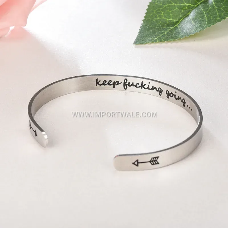 Engraved Stainless Steel Open Cuff Inspirational Bracelet