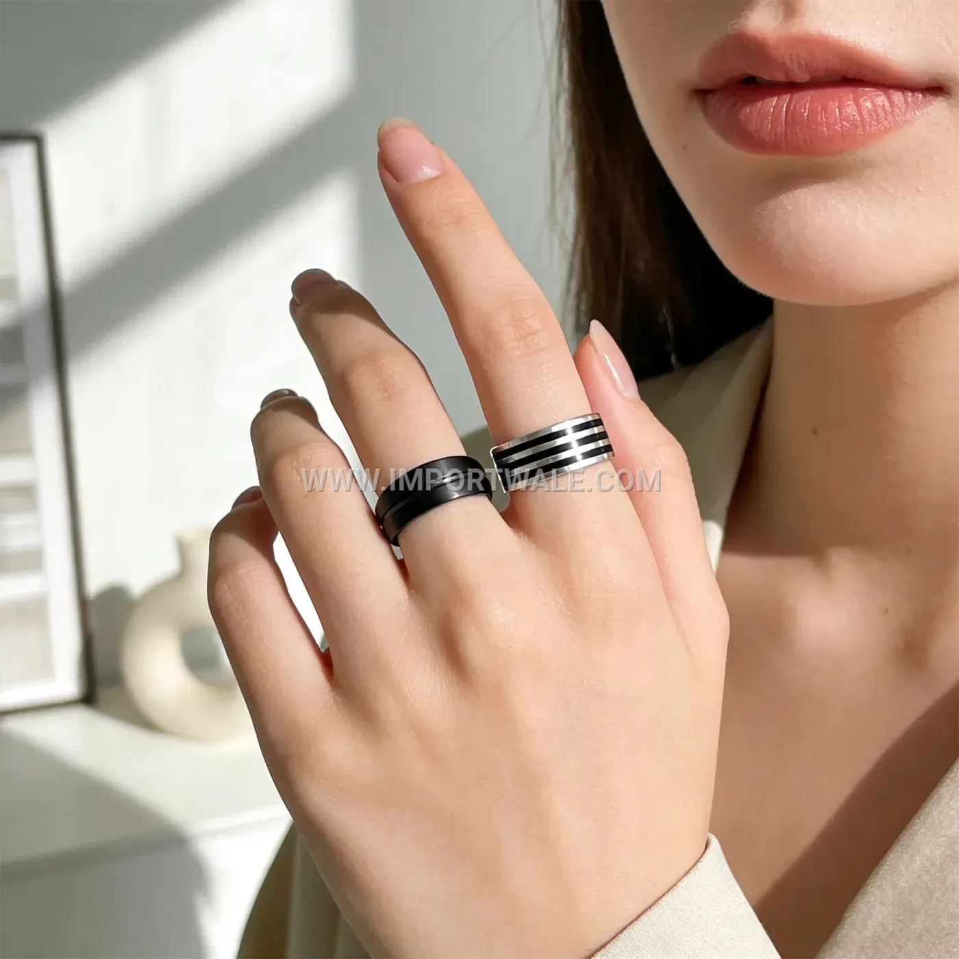 Drip Oil Geometric Stainless Steel Couple Ring