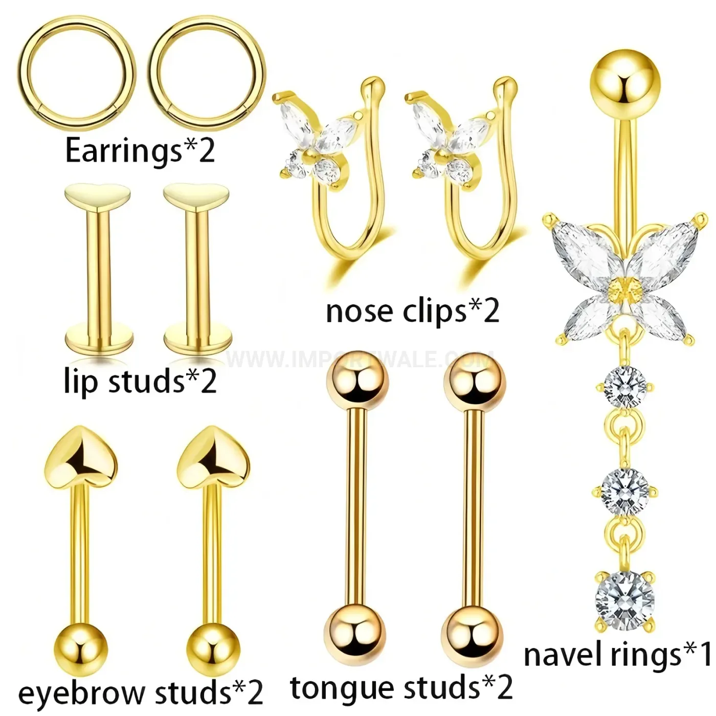 Delicate Rhinestone Butterfly Stainless Steel Multi Placement Body Piercing Set