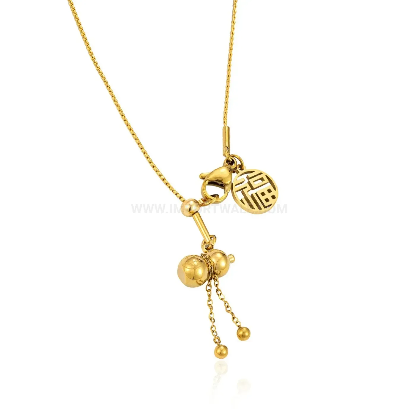 Adjustable Stainless Steel Gourd Pendant Bracelet Set
